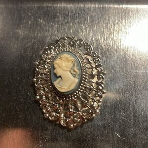 Blue Cameo Brooch vintage silver